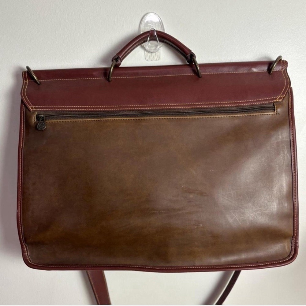 Perry Ellis Vtg Brown Color Block Briefcase w/Strap & Structured Design (1990s) - Picture 3 of 8